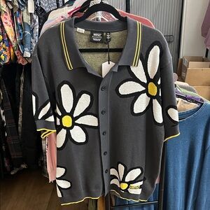 WeSC Daisy Jaquard Short Sleeve Button Down Polo Sweater
